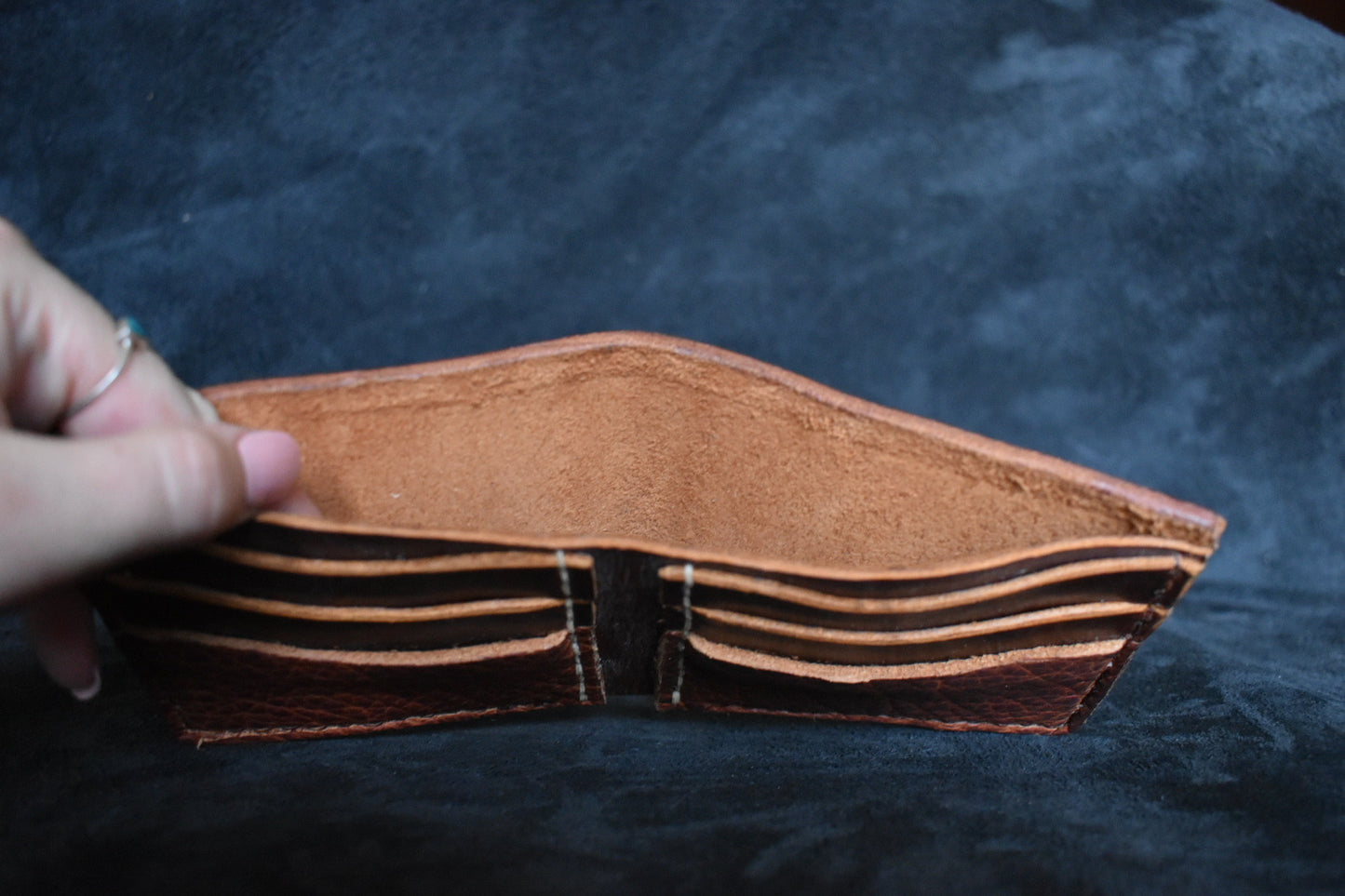 Handmade Leather Billfold Wallet in Cognac