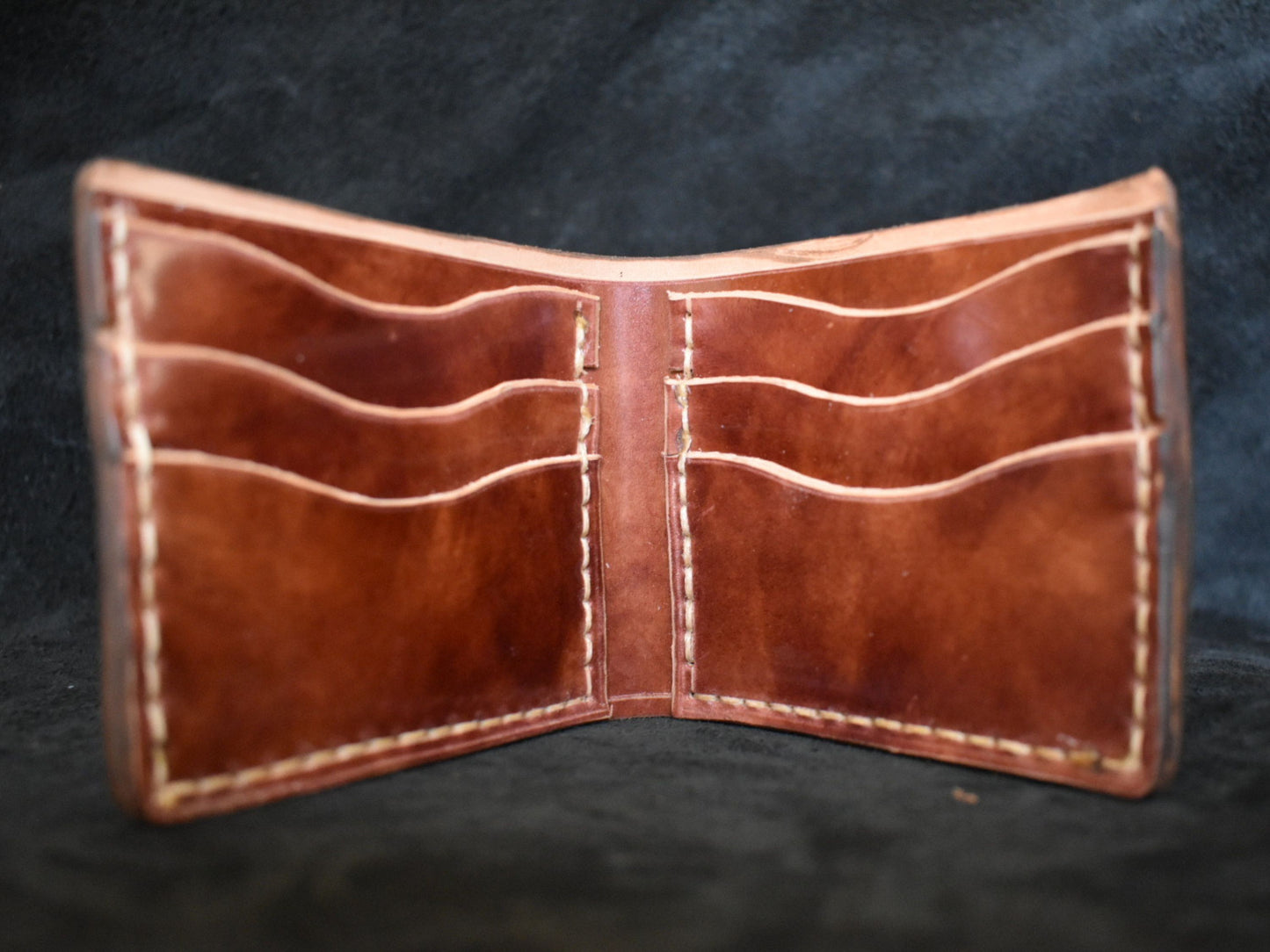 Handmade Cordovan Leather Billfold Wallet in Marbled Cognac