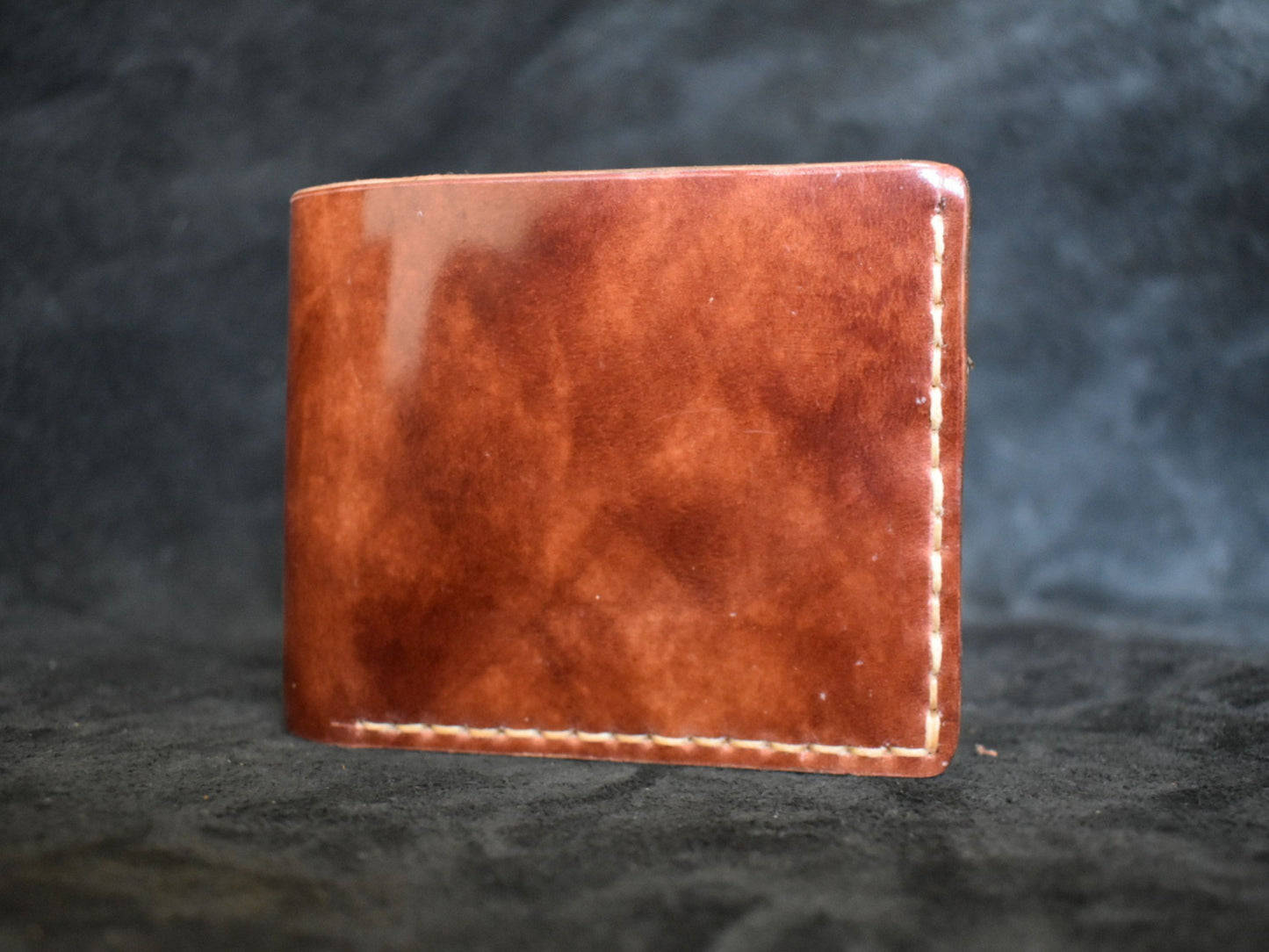 Handmade Cordovan Leather Billfold Wallet in Marbled Cognac