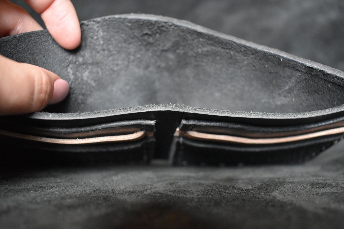 Handmade Leather Billfold Wallet in Black + Tan