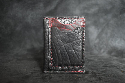 Handmade Minimalist Wallet in Waxed Black and Cherry