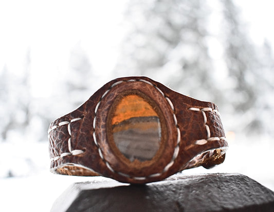 Handmade Bison Leather Bracelet with Bumblebee Jasper
